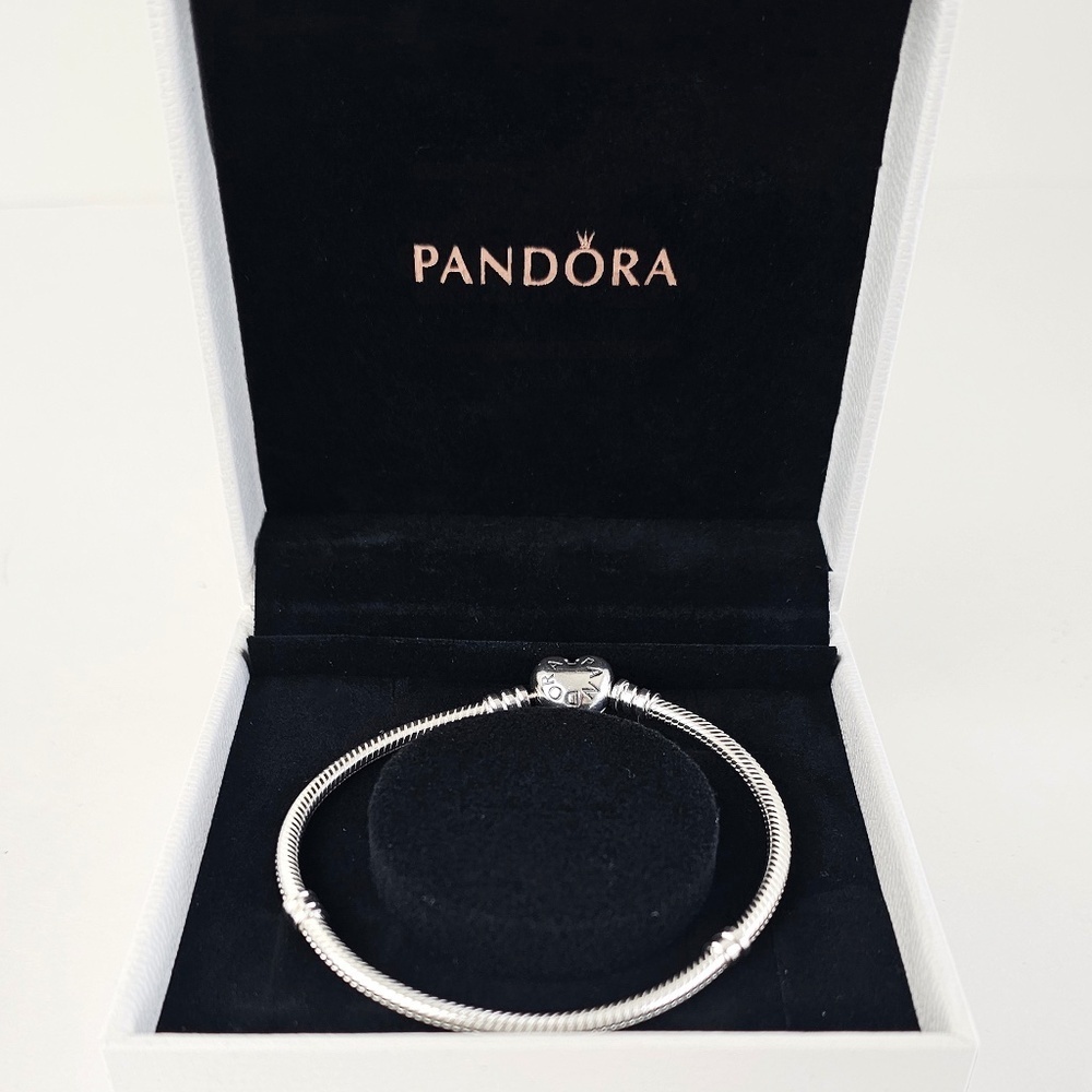 Authentic Pandora Moments Heart Clasp Snake Chain Bracelet 7.5" Valentine's Day - Picture 9 of 11